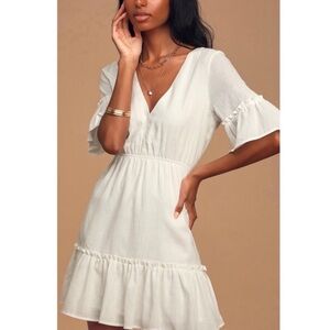 Lulu’s White Short Sleeve Cutout Mini Dress | XL